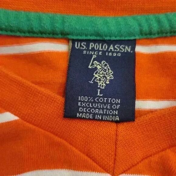 US Polo Association Men's Orange & White Striped Cotton Knit V-Neck Short Sleeve - Picture 8 of 8